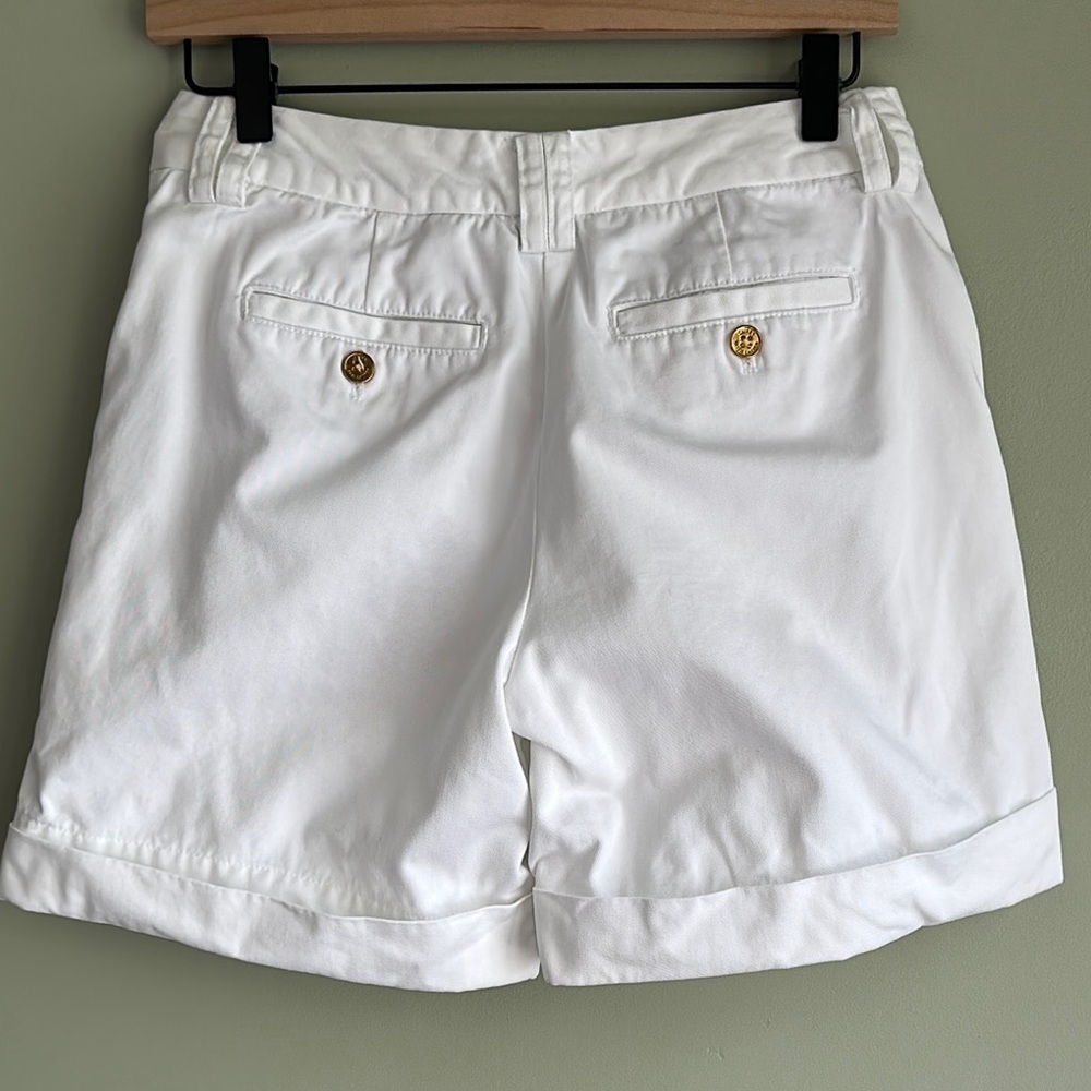 Lauren Ralph Lauren Cuffed White Jean Shorts Gold Metallic Buttons Cuff Hem Flaw